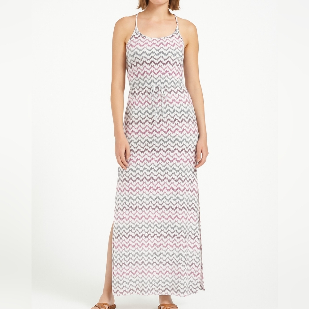 Best Society XS Purple White Chevron Strappy Sundress Maxi Dress Side‎ Slits